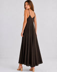 Robe longue dos en V chocolat