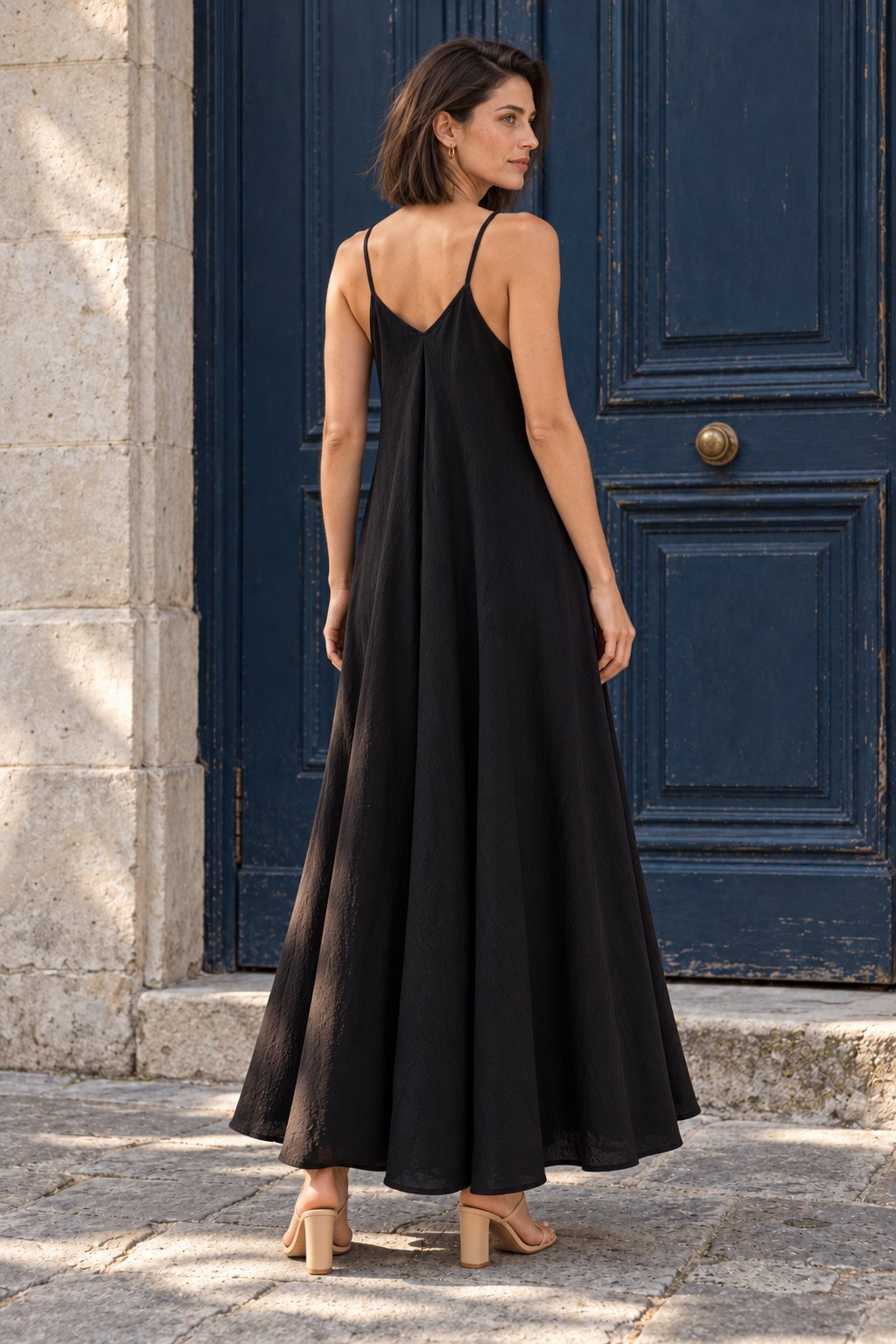 Robe longue dos en V noir