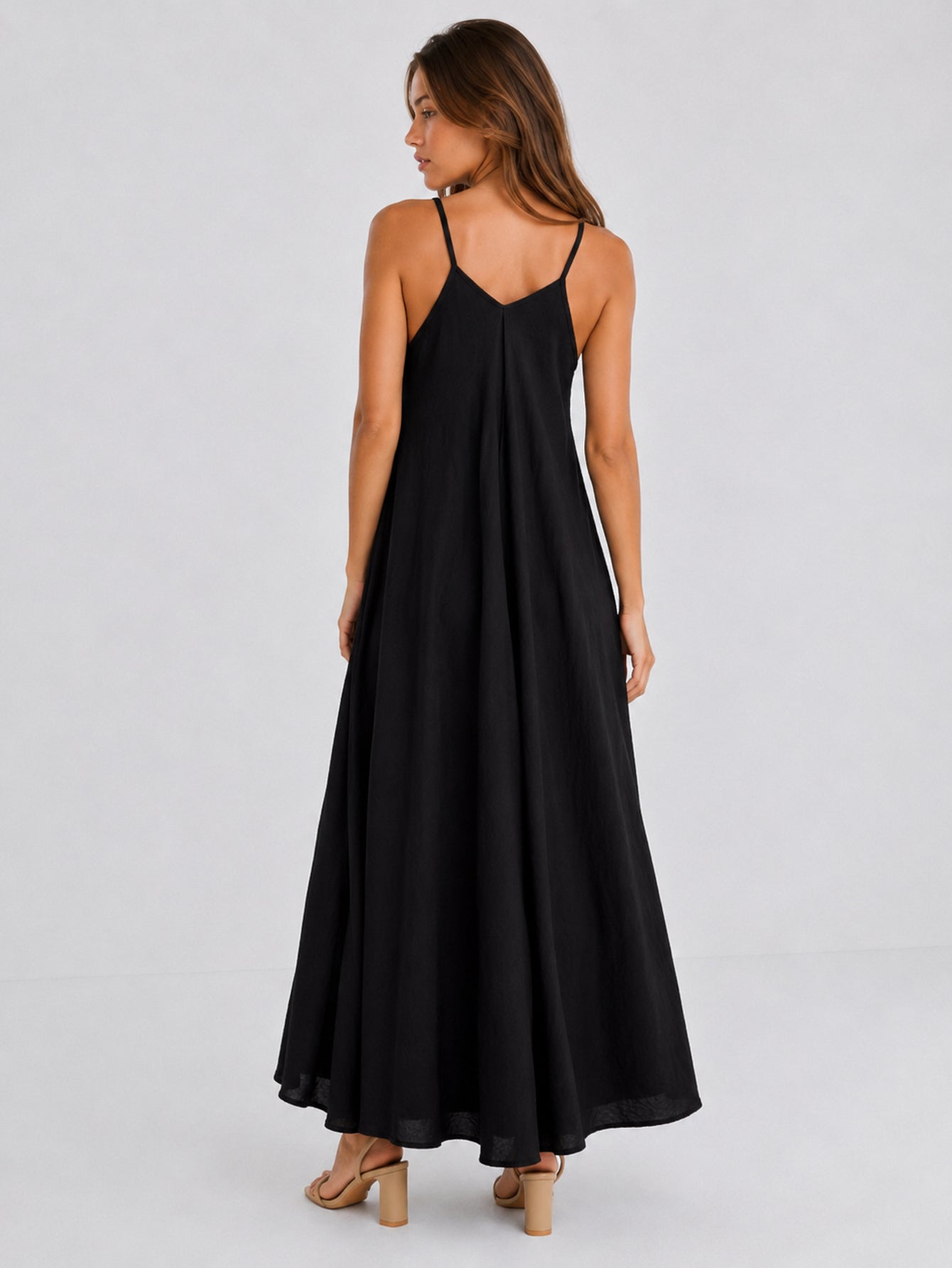Robe longue dos en V noir