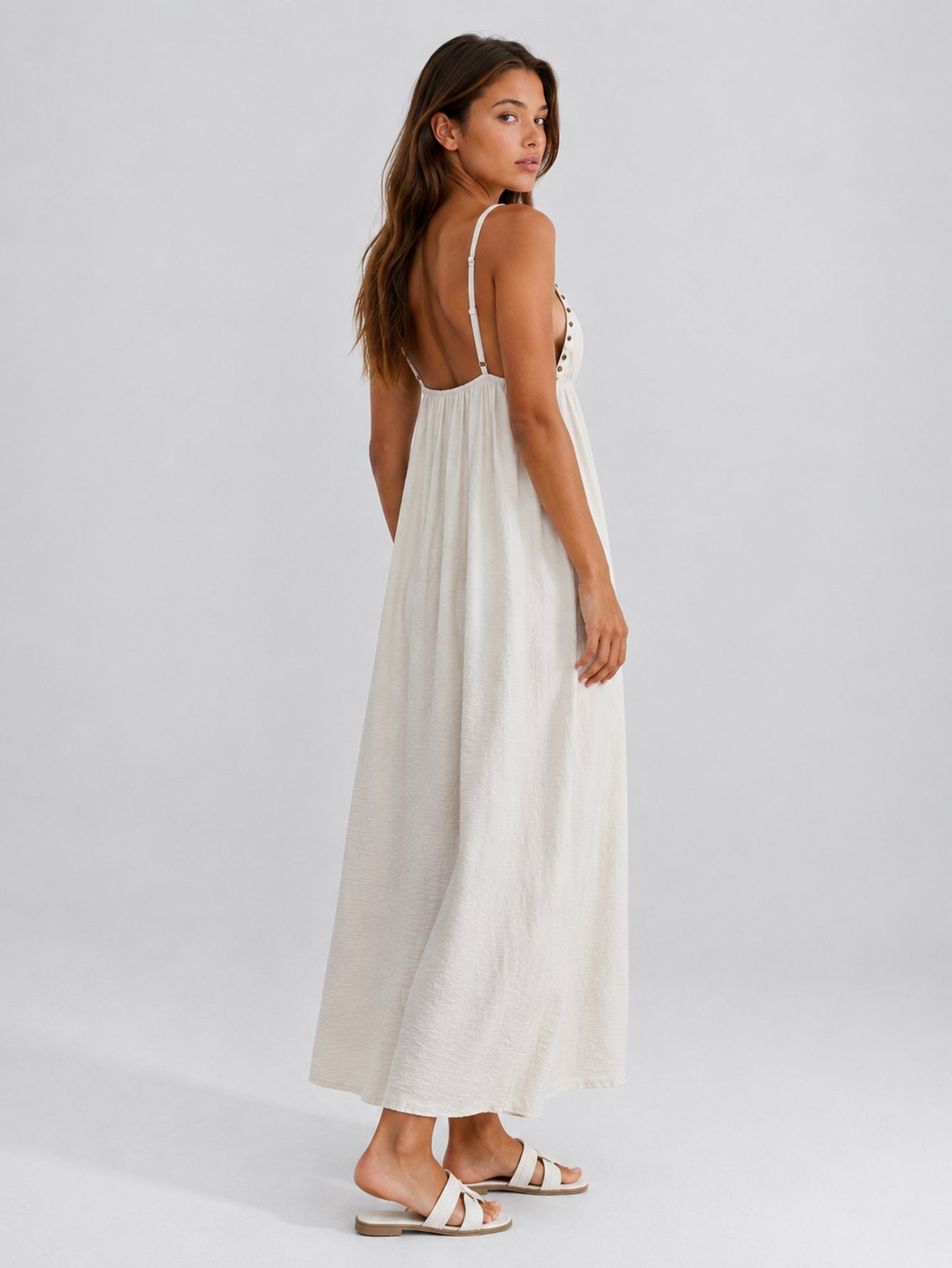 Dos nu robe longue beige
