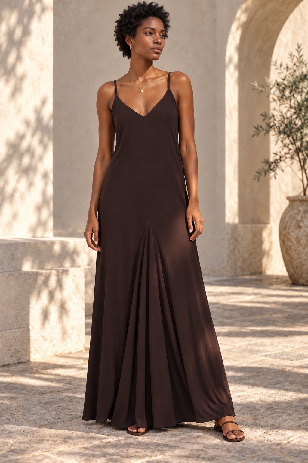 Robe longue fluide à bretelles fines