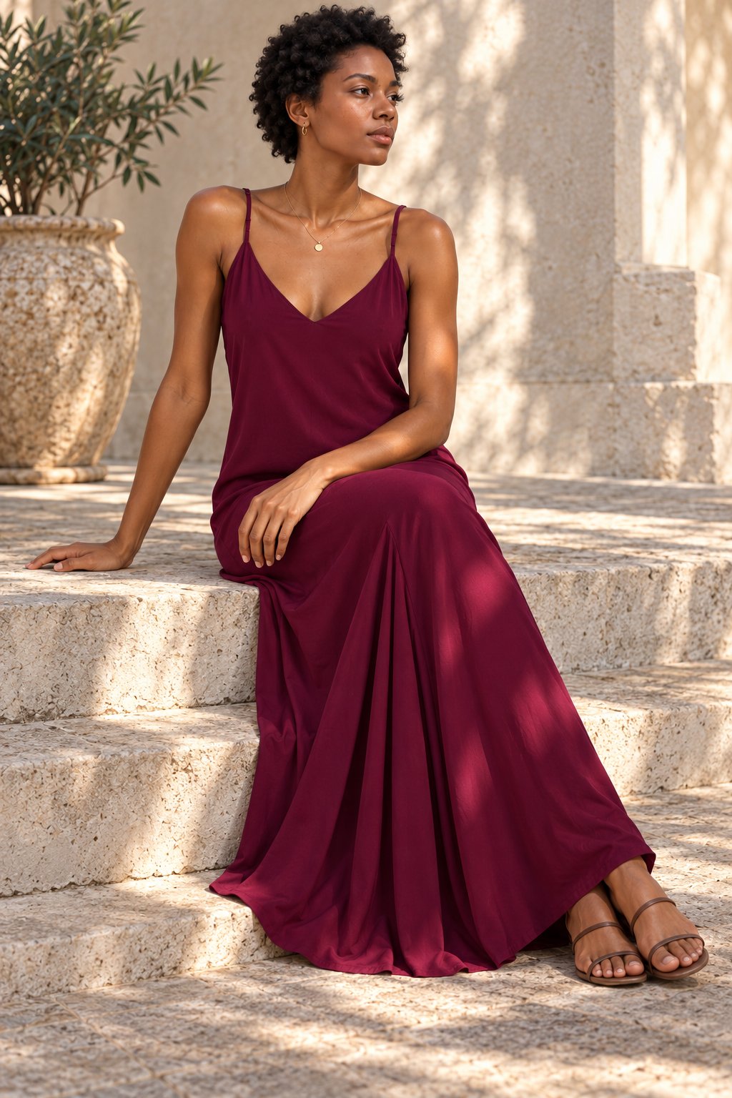 Robe longue fluide à bretelles fines