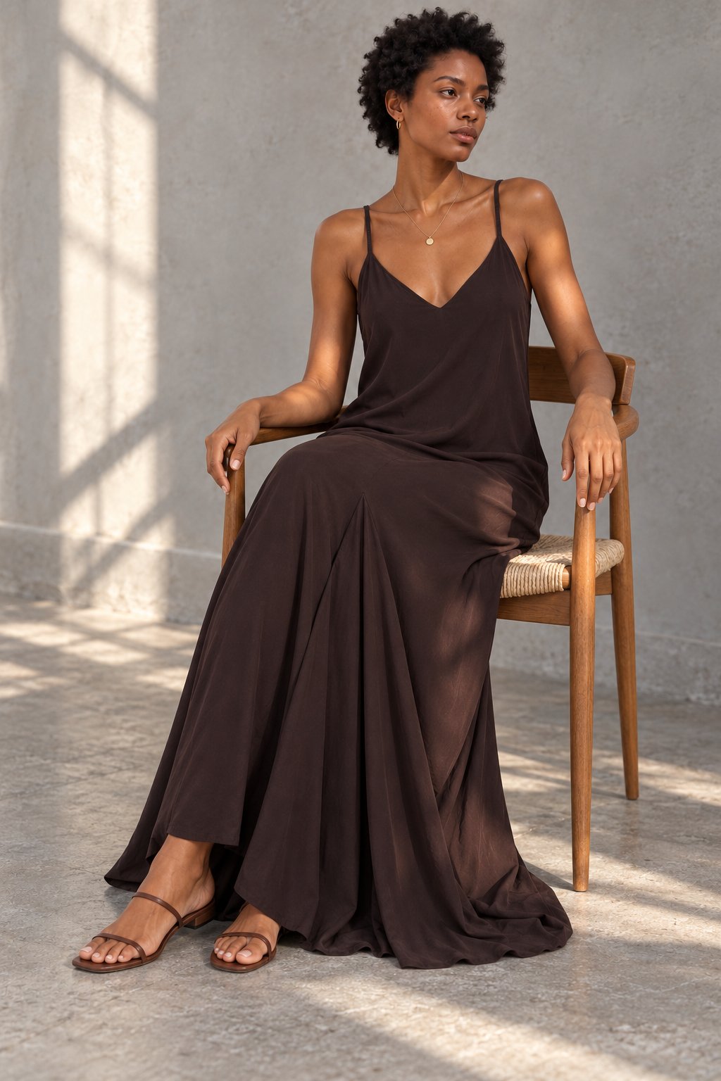 Robe longue fluide à bretelles fines