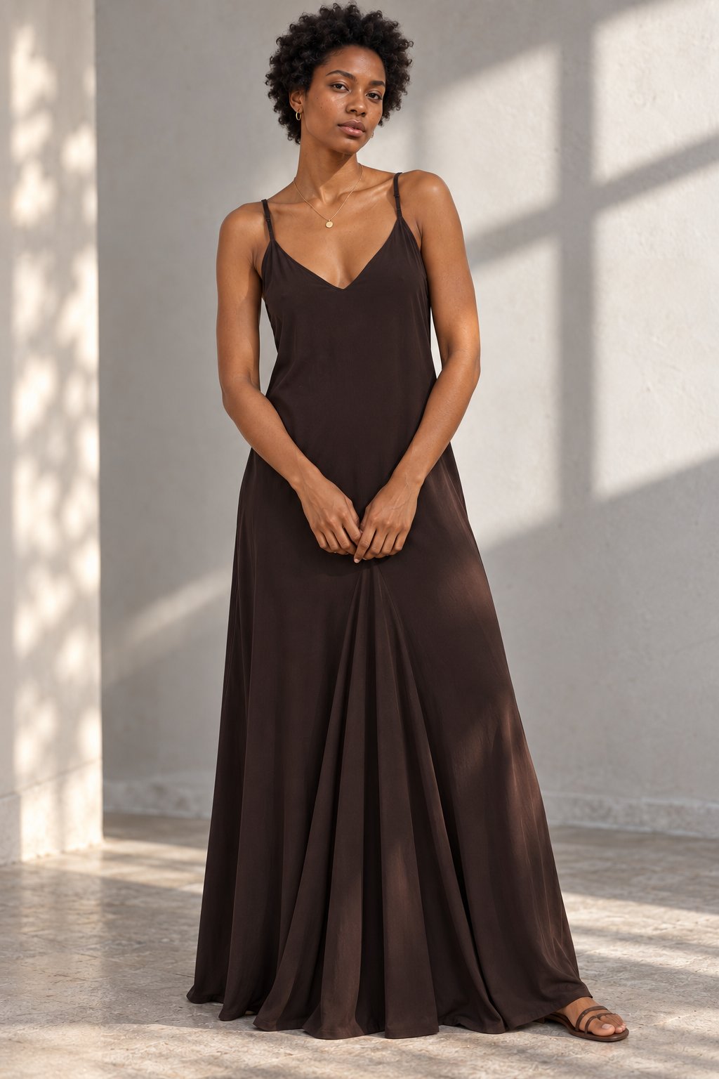 Robe longue fluide à bretelles fines