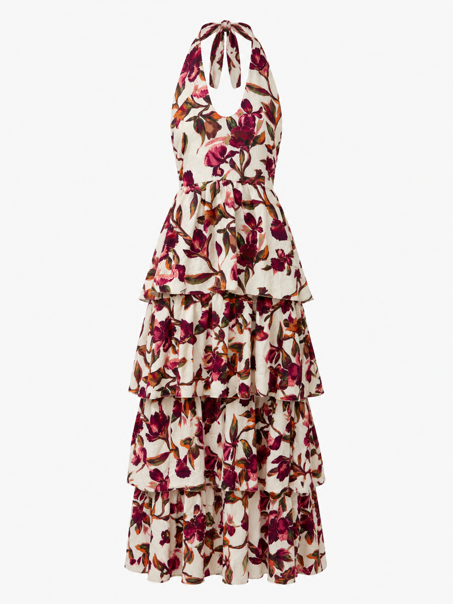 robe longue licol fleurie a volants image 1