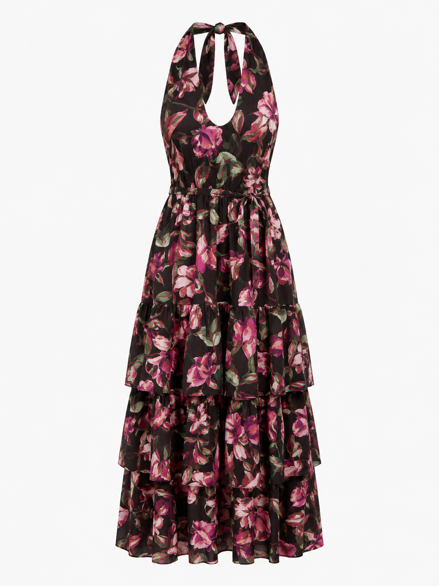 robe longue licol fleurie a volants image 2
