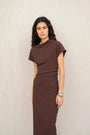 Long brown dress with draped details - XS