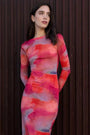 Long fitted tie-dye dress with long sleeves - L