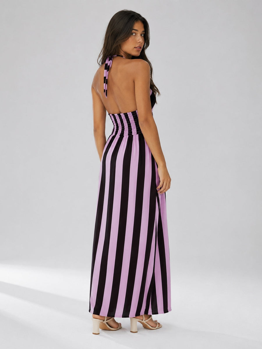Robe longue rayée rose détail du buste