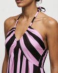 Robe halter rose dos smocké