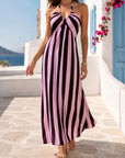 Robe halter rayée rose gros plan