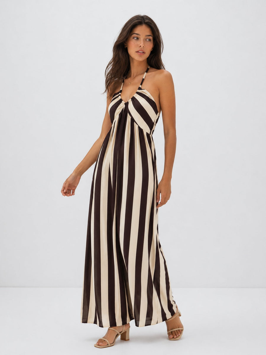 Robe longue rayée vue de profil