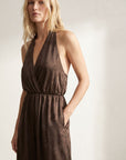 Robe longue satinée col halter