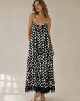 Robe maxi à pois col halter dentelle