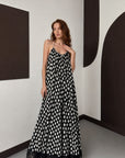Robe maxi à pois col halter dentelle