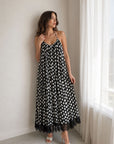 Robe maxi à pois col halter dentelle