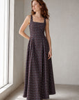 Robe maxi marron à pois col carré