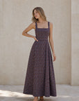 Robe maxi marron à pois col carré