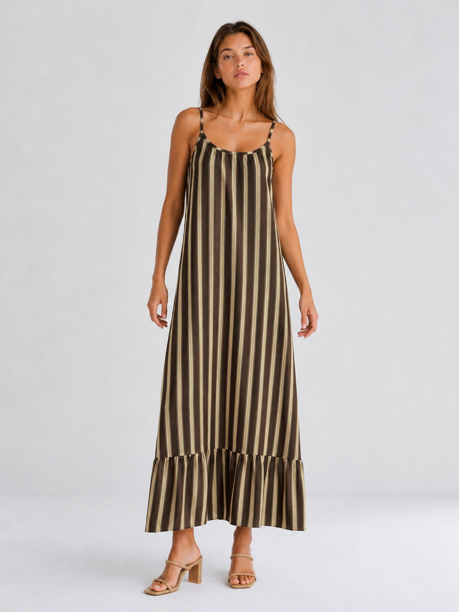 robe maxi rayée à bretelles fines