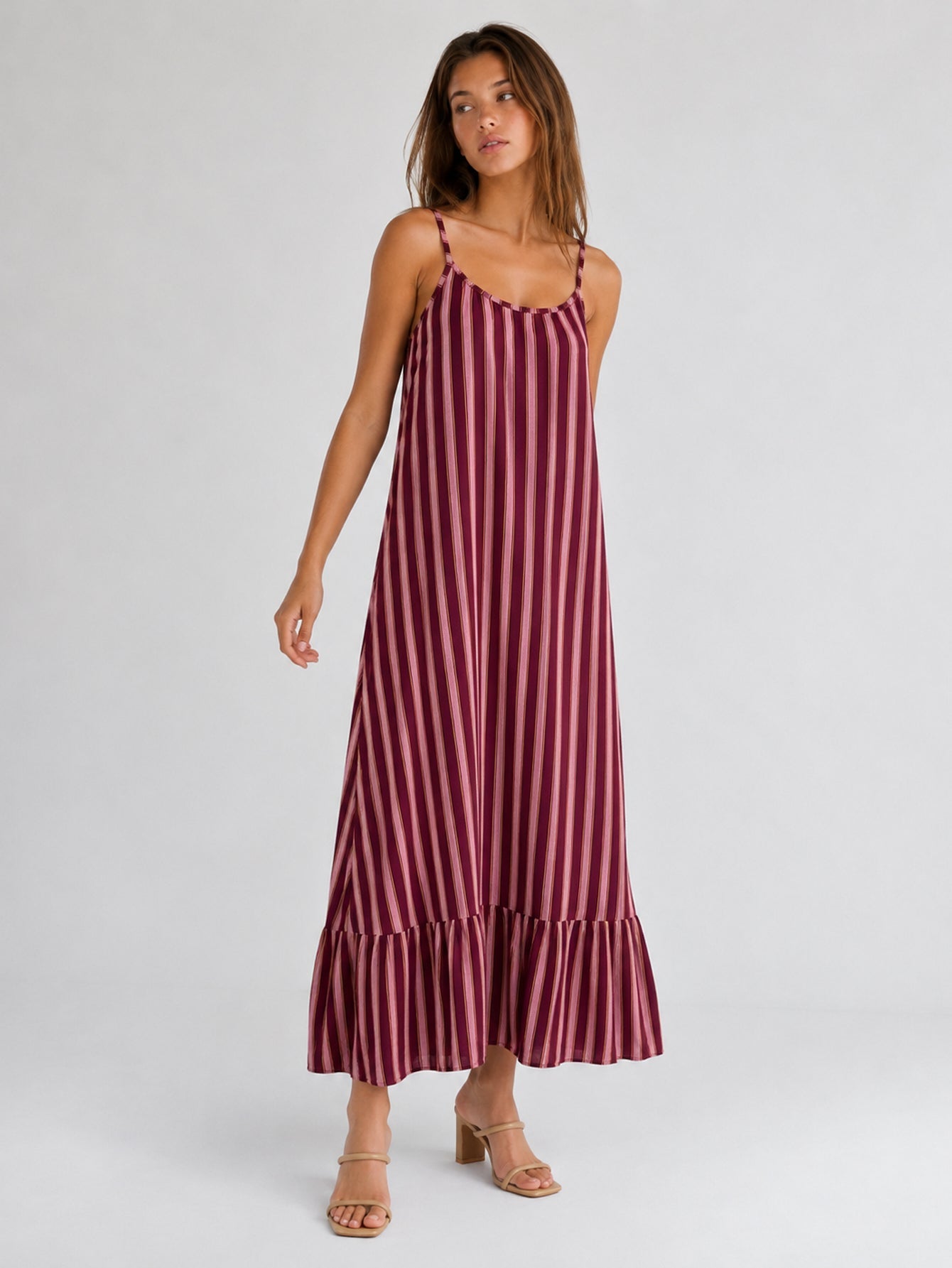 robe rayée encolure froncée