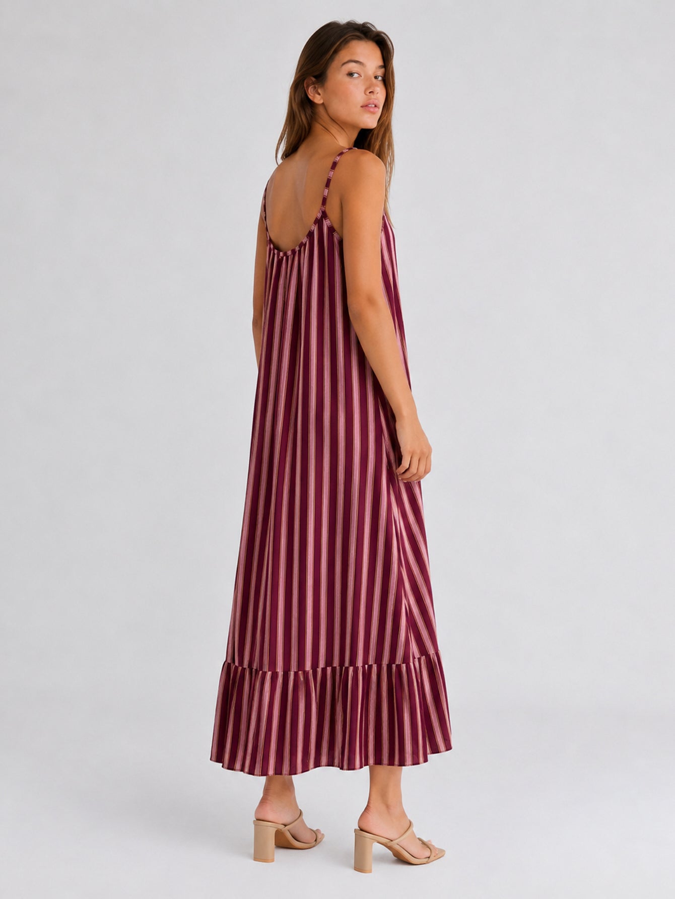 robe maxi rayée bordeaux
