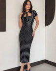 Robe midi à pois col carré