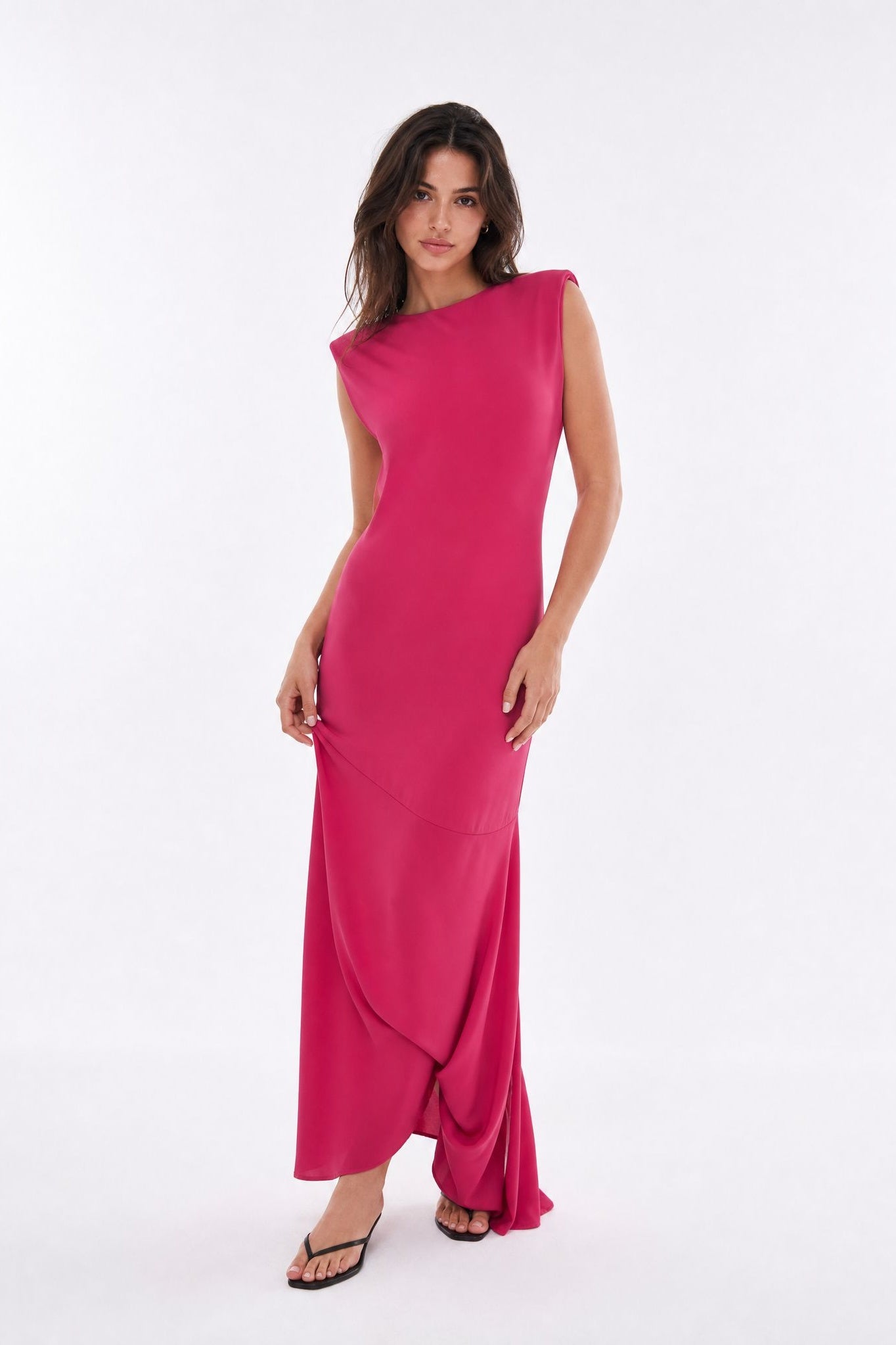 Robe midi asymétrique fuchsia