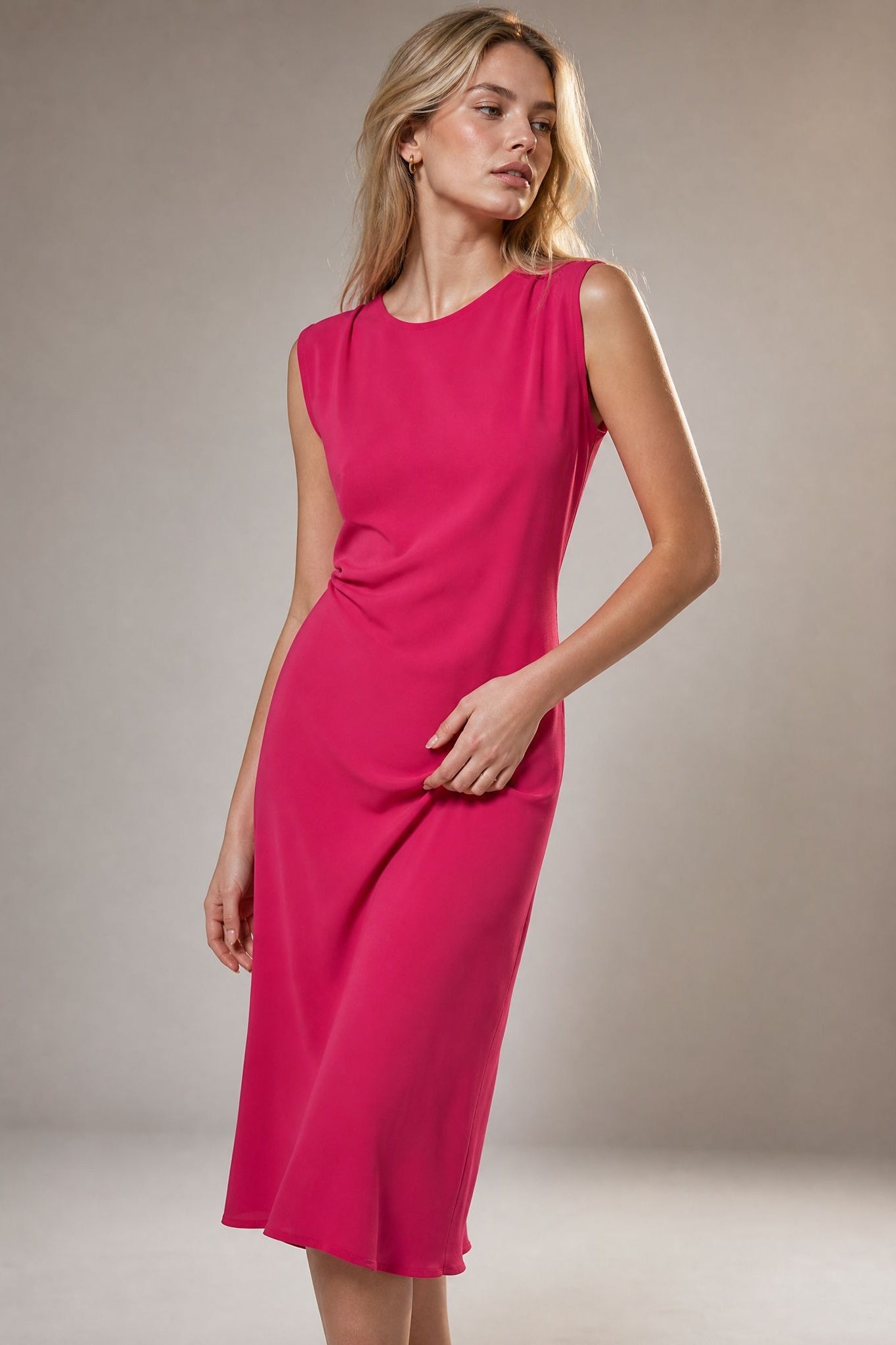 Robe midi asymétrique fuchsia