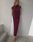 Robe midi bicolore bordeaux et blanc