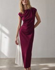 Robe midi bicolore bordeaux et blanc