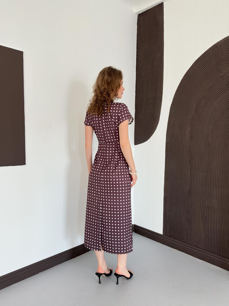 robe fourreau midi bordeaux a pois col noue image 5