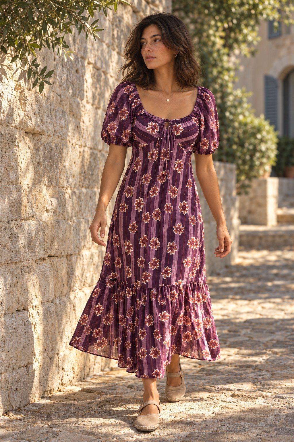 robe midi violette à volant