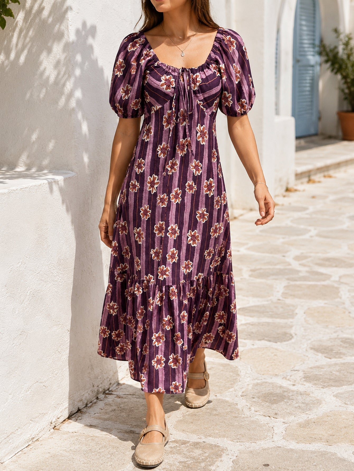 robe midi violette à volant