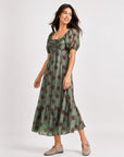 robe midi verte manches bouffantes profil