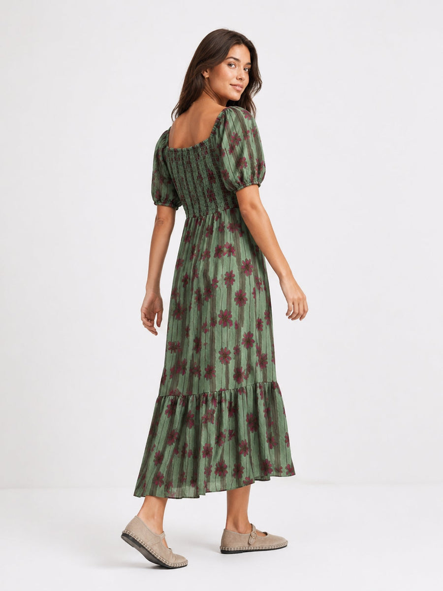 robe midi verte dos smocké