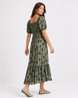 robe midi verte dos smocké