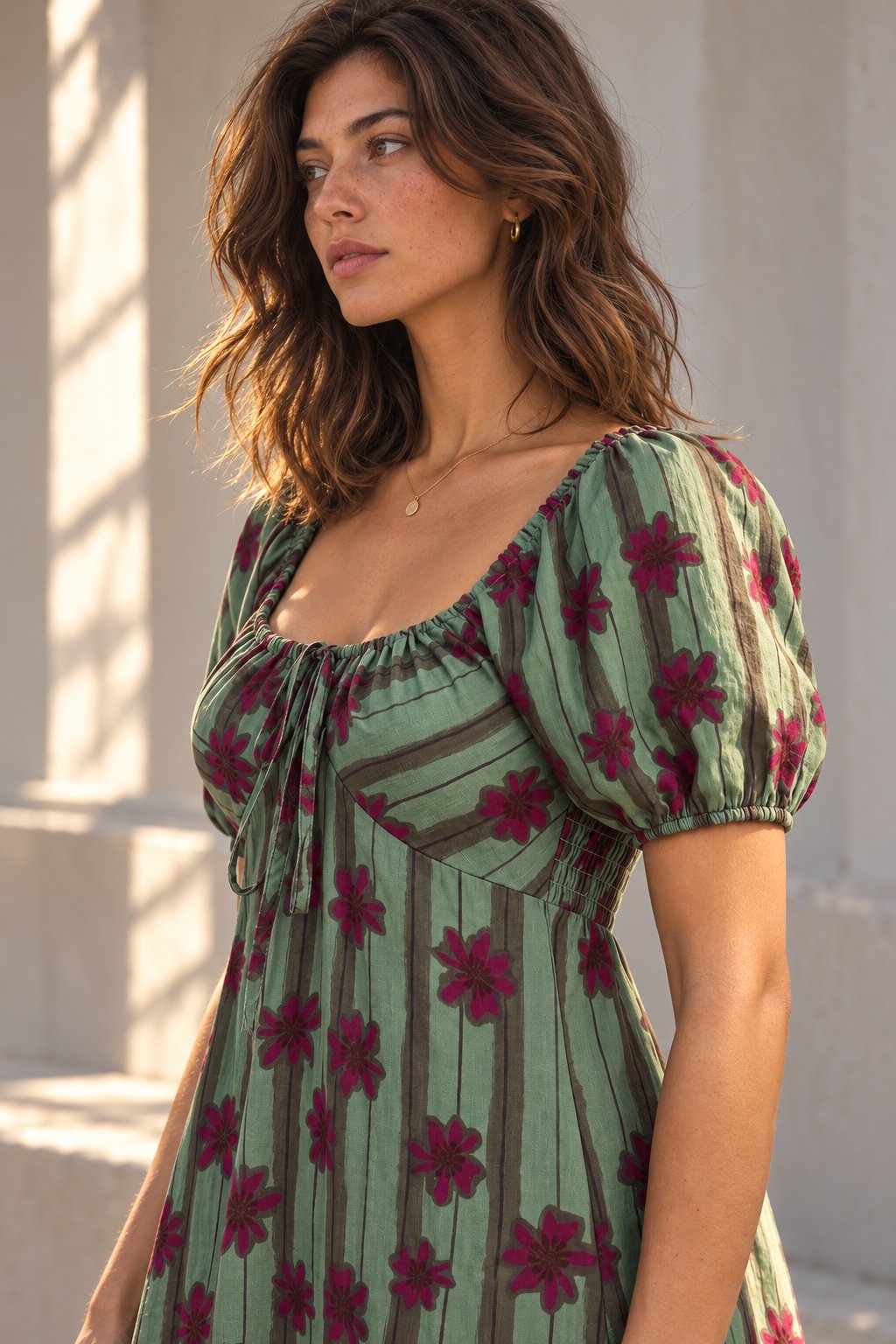 robe verte détail manche bouffante