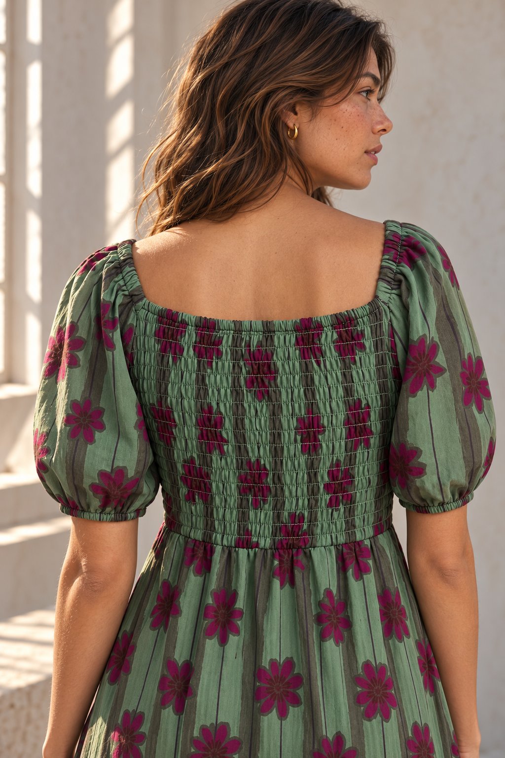 robe verte détail dos smocké