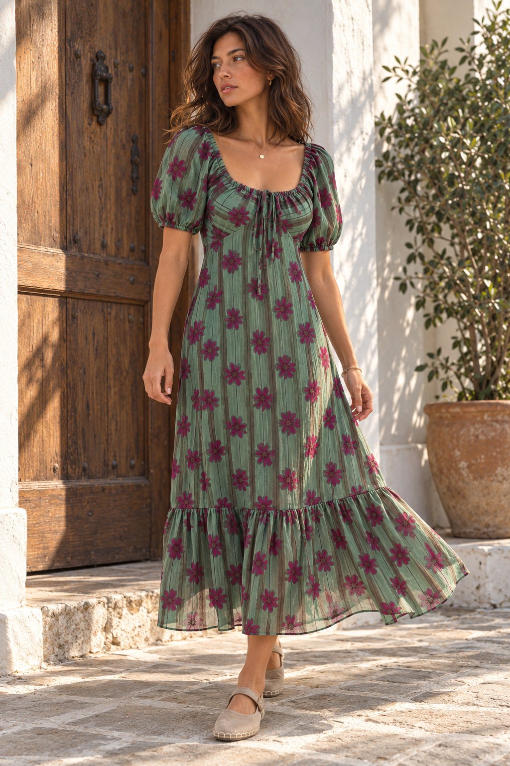 robe midi verte à volant