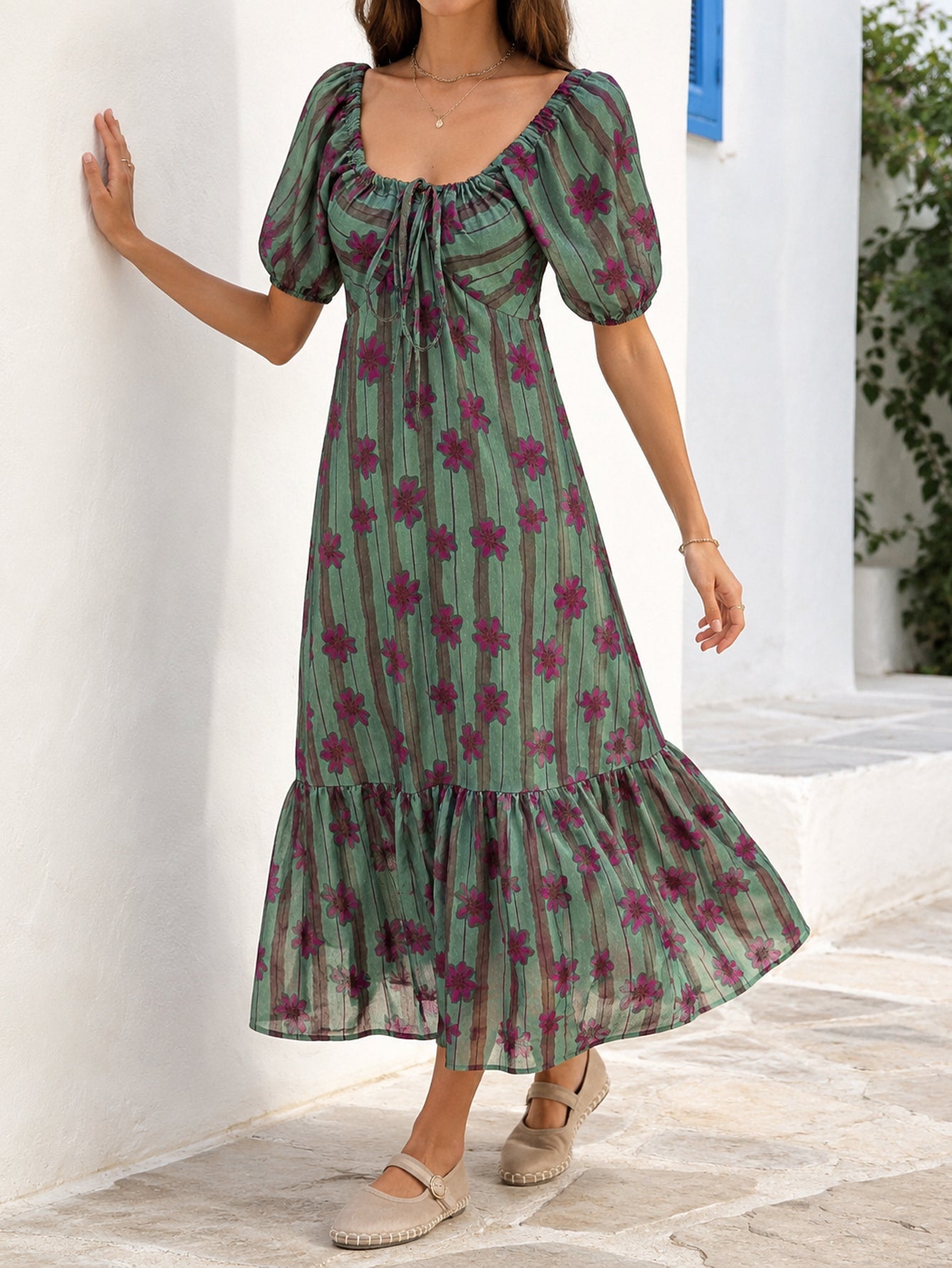 robe midi verte à volant