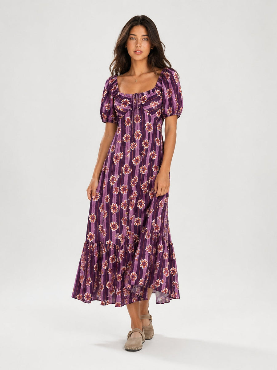 robe midi violette encolure carrée