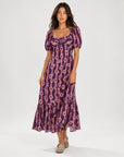 robe midi violette encolure carrée