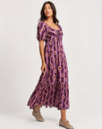 robe midi violette bas volanté