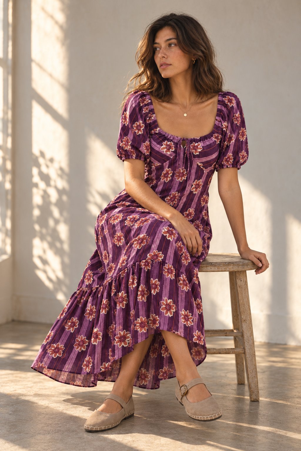 robe midi violette fleurie