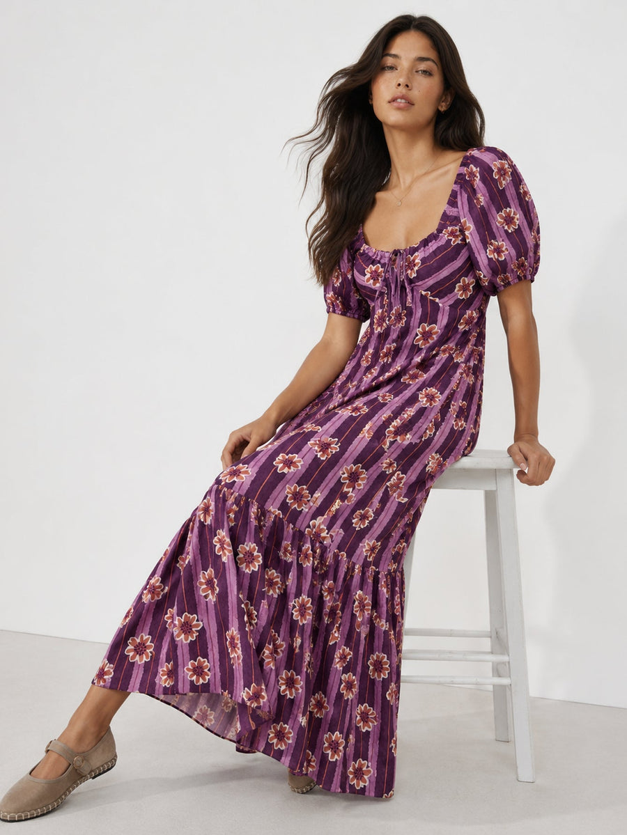 robe midi violette fleurie