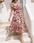 Robe midi fleurie beige