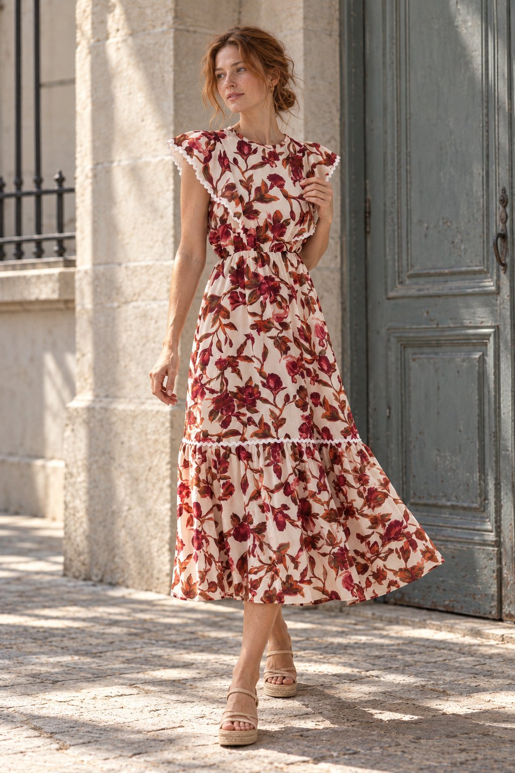 Robe midi beige en mouvement