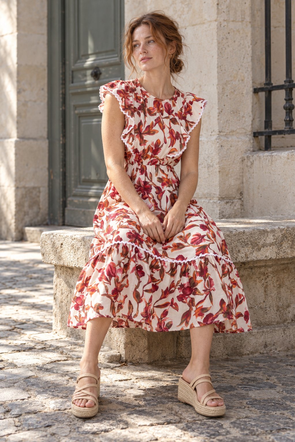 Robe midi beige lifestyle
