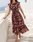 Robe midi fleurie marron