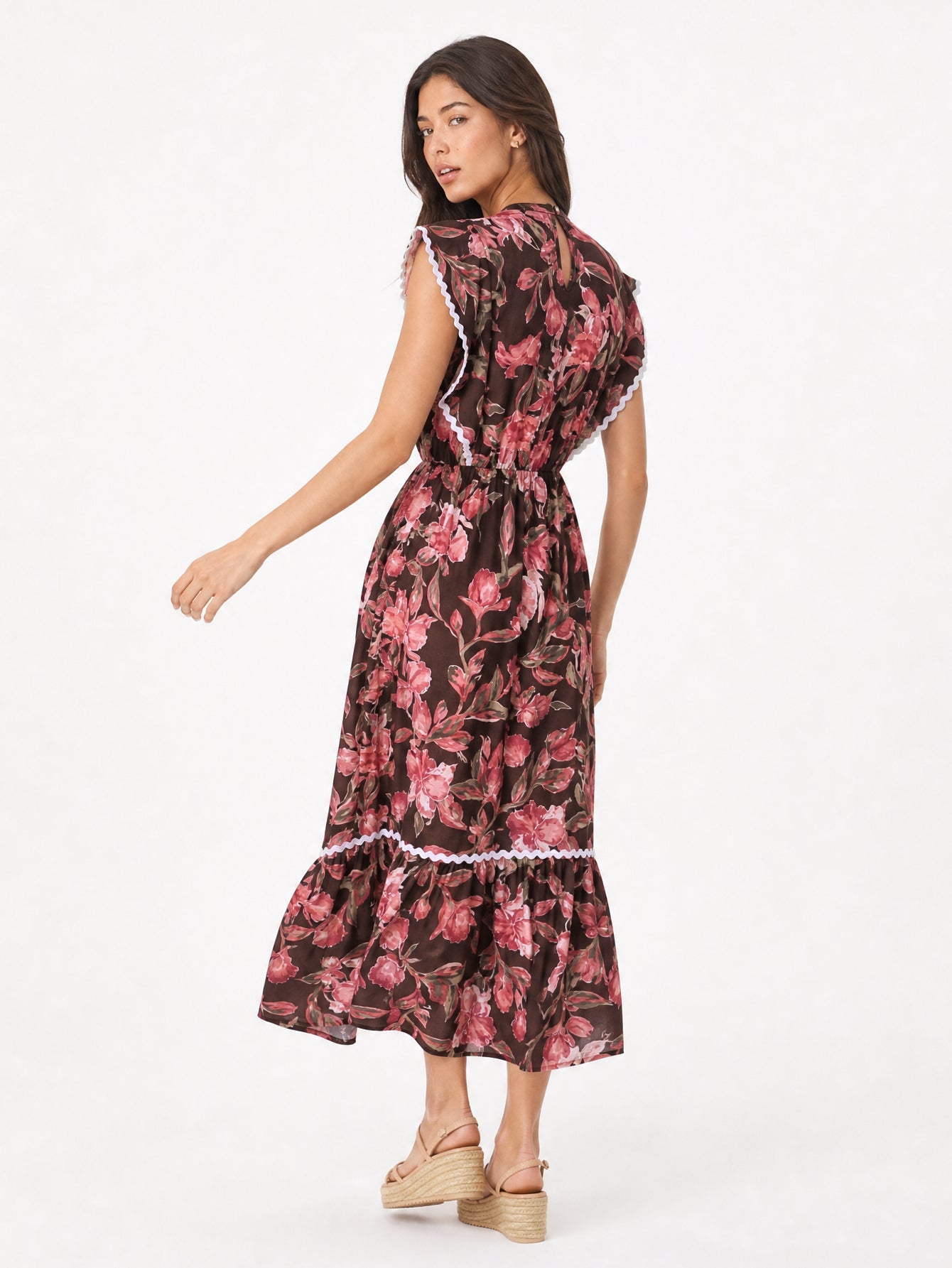 Robe midi fleurie marron dos